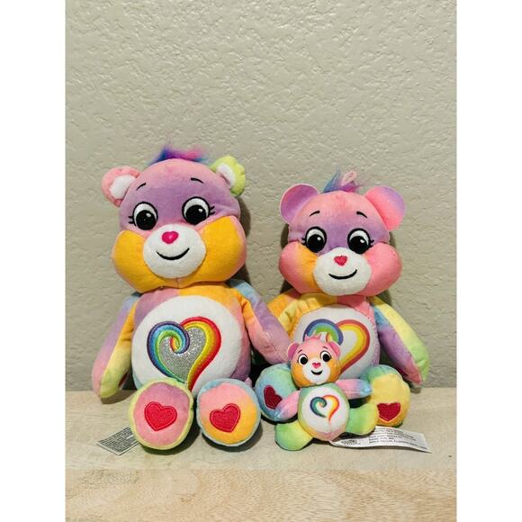 Care Bears Togetherness Lot Of 3 Plush Stuffed Animals Rainbow By Basic Fun - Picture 1 of 7